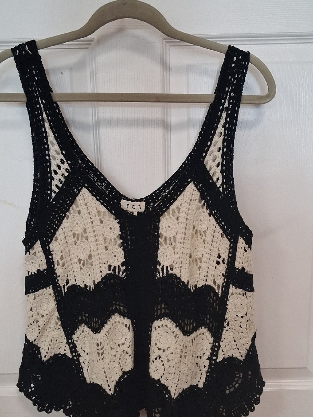 POL Black and Cream Crochet Tank